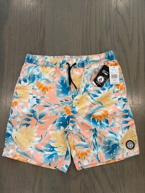 Volcom Men’s Coral Blue Tropical Swim Trunks